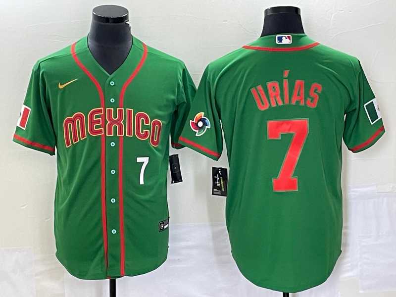 Men%27s Mexico Baseball #7 Julio Urias Number 2023 Green World Classic Stitched Jersey13